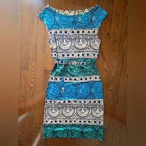 TORY BURCH 100% SILK KNIT Blue Green Patterned Dress Belt Size S